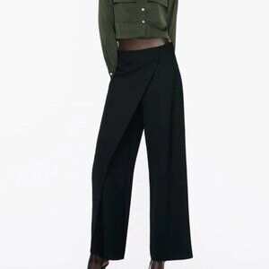 Zara Pareo Wrap Wide Leg Black Women's Pants S NWOT